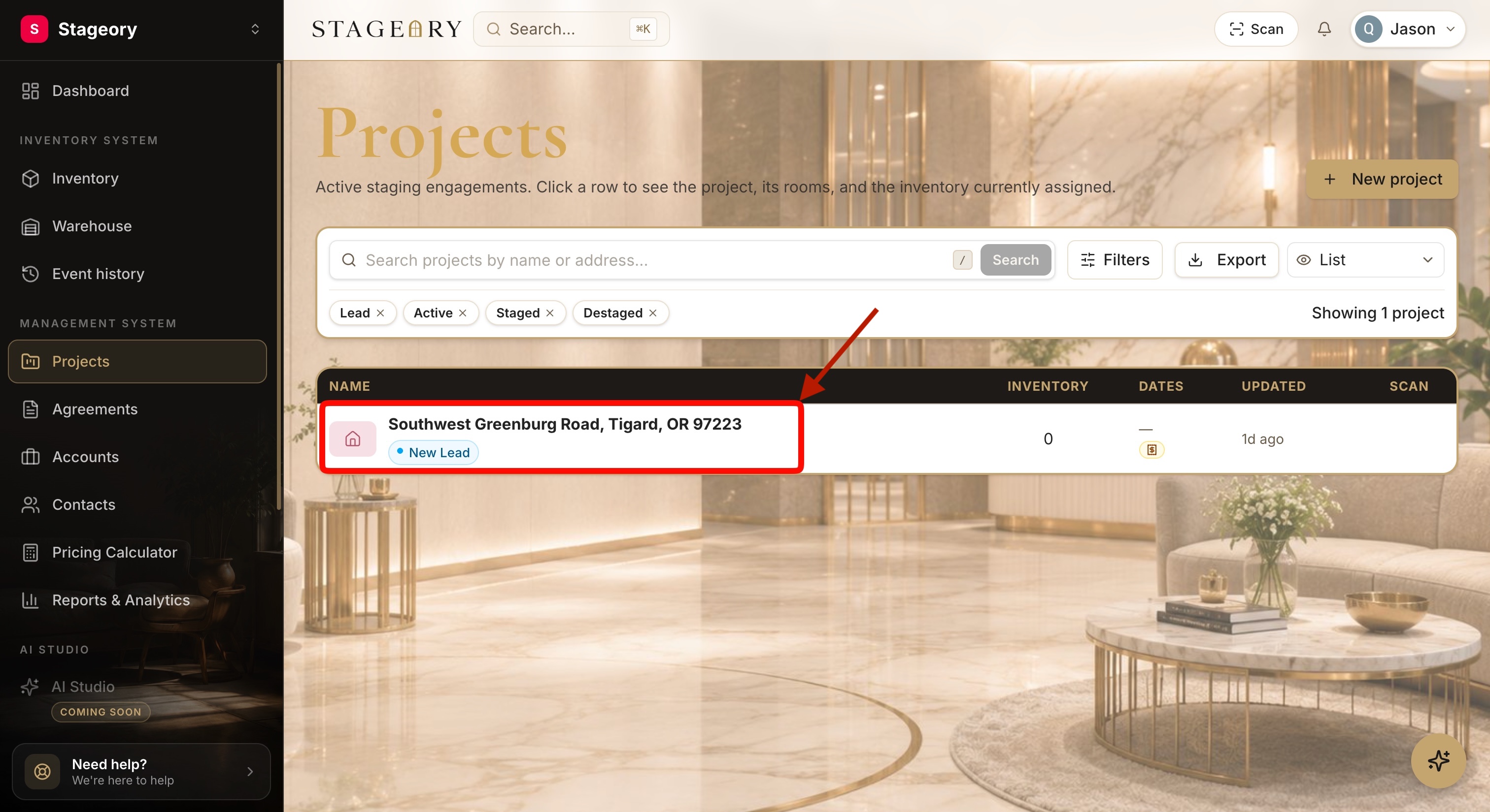 The project workspace with the "Invoices" tab selected