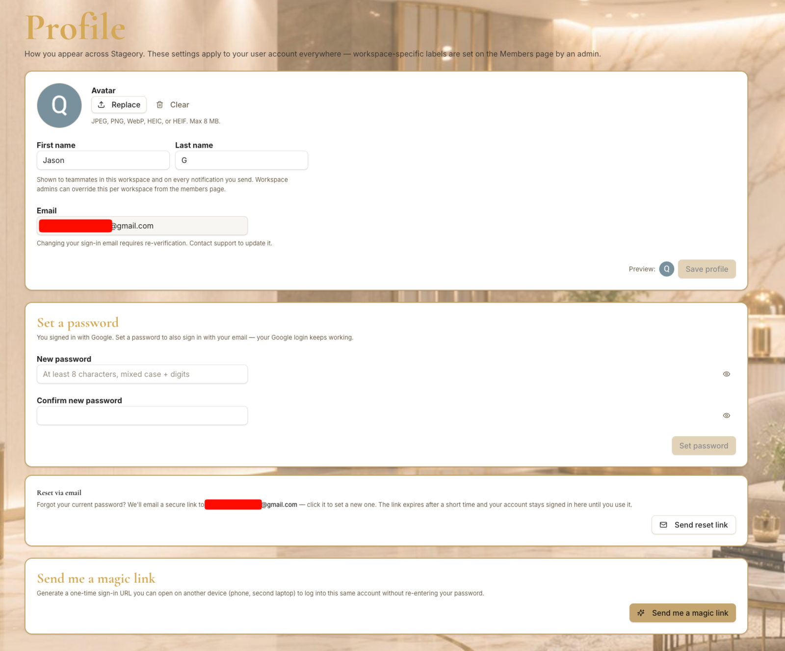 The Profile page